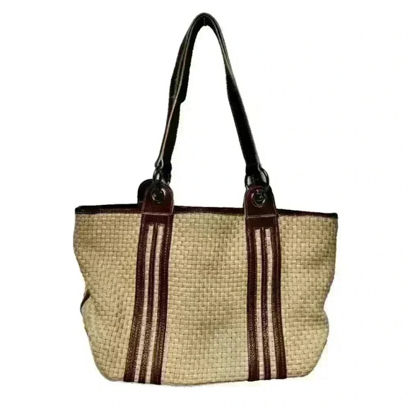 Maxx New York Straw Weave‎ Style Handbag Tote Beige and Brown NEW w/ wallet - Picture 1 of 6